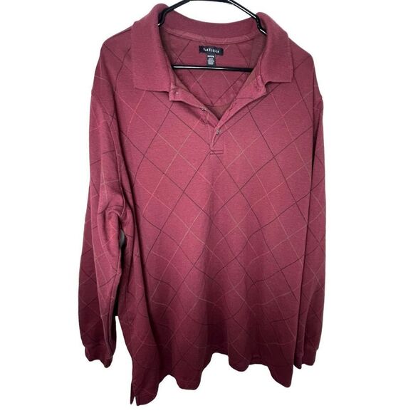 Van Heusen Maroon Striped Long Sleeve Collared T-Shirt - Picture 1 of 4